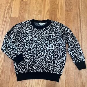 Molly Bracken Leopard Print Crewneck Sweater - Black and Gray